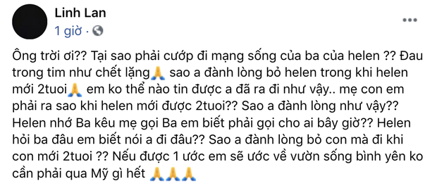 Bà xã Vân Quang Long xót xa hỏi chồng quá cố: 'Helen nhớ ba biết gọi ai bây giờ?' Ảnh 1