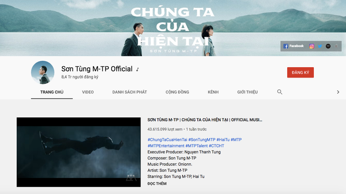 Kênh Youtube chính thức của Sơn Tùng.