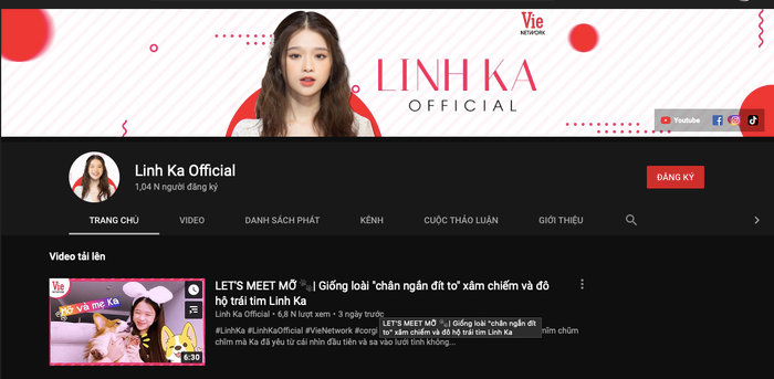 Kênh YouTube mới tạo của Linh Ka