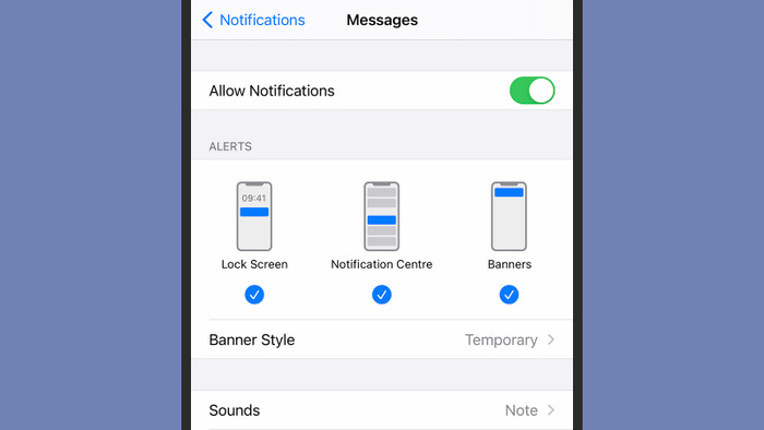 Kiểm tra lại cài đặt thông báo tin nhắn tại phần Tin nhắn (Messages) trong Cài đặt. (Ảnh: Gizmodo)