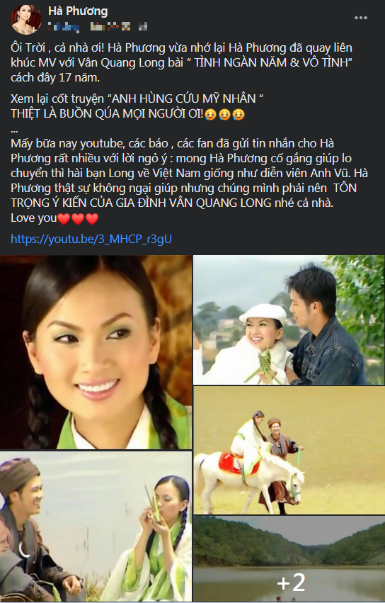 Ca sĩ Hà Phương nhắc lại kỷ niệm quay MV với Vân Quang Long