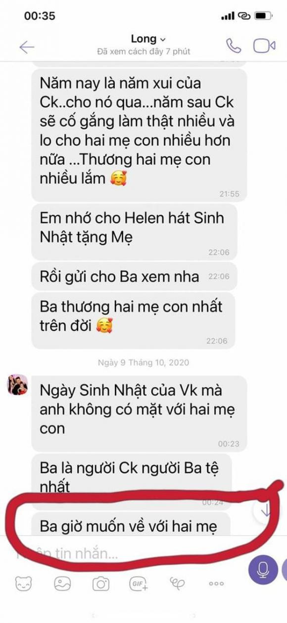 Hé lộ tin nhắn chứng minh khi sinh thời Vân Quang Long rất yêu thương vợ và con gái