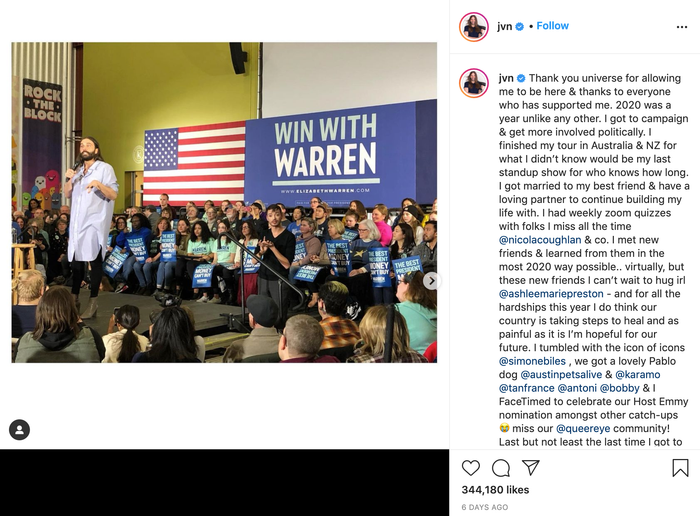 Bài đăng tổng kết năm 2020 trên Instagram của Jonathan Van Ness