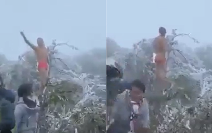 Clip: Giữa thời tiết lạnh giá, người đàn ông cởi trần hò hét trên đỉnh Mẫu Sơn khiến nhiều người bất ngờ Ảnh 2