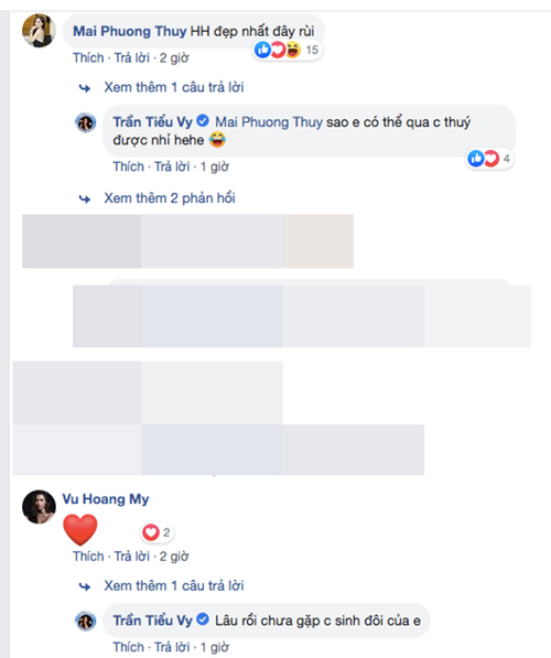 Trước đó, hoa hậu Mai Phương Thúy cũng từng công khai khen ngợi nhan sắc của Trần Tiểu Vy trên mạng xã hội. 