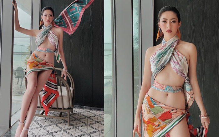 Hoa hậu Lương Thùy Linh lấy khăn lụa quấn làm váy cắt xẻ đầy táo bạo khoe body cực phẩm Ảnh 2