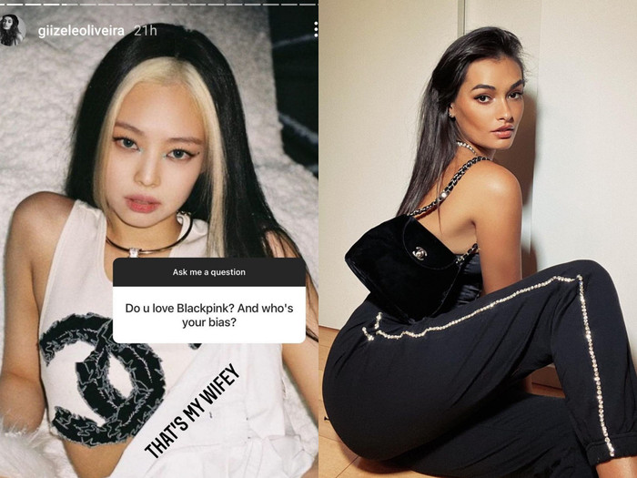 Trong phần Q&A trên trang cá nhân, chân dài  Gizele Oliveira đã bày tỏ sự mến mộ đến với Jennie với phần trả lời táo bạo rằng Jennie là 'vợ của mình' 