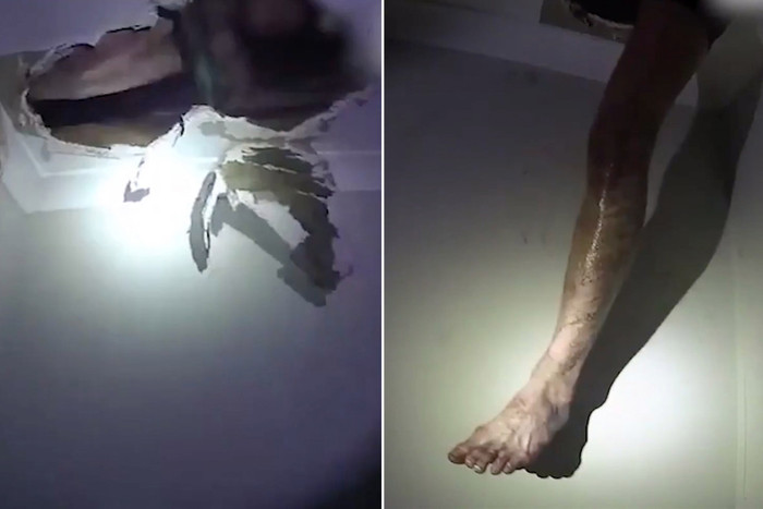 Tên trộm bị mắc kẹt trên trần nhà của quán rượu. 