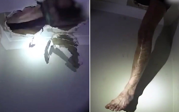 Clip: Bị kẹt cứng trên trần nhà trong lúc hành nghề, tên trộm phải nhờ cảnh sát giải cứu Ảnh 2