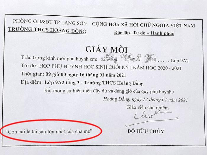 Đưa giấy mời họp phụ huynh học sinh có dòng chữ 'lạ', một giáo viên bị khiển trách Ảnh 1