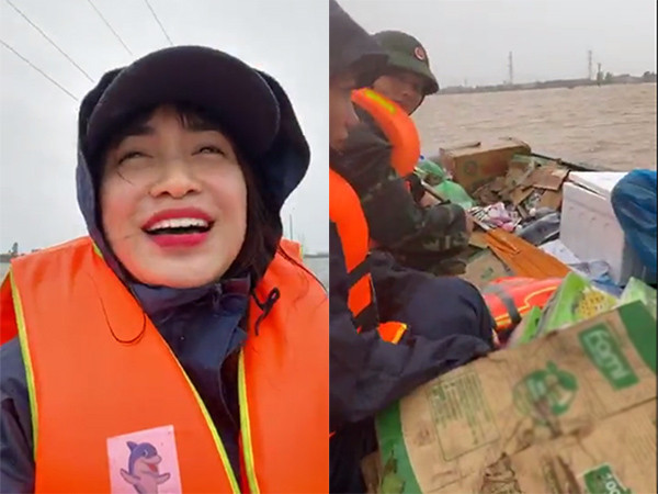Từ ngày 20/10, nữ ca sĩ Hòa Minzy mang thực phẩm, áo phao cứu trợ nhiều điểm tại tỉnh Hà Tĩnh.