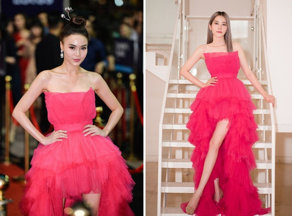 Trước đó, hai mỹ nhân cũng từng 'chạm trán' nhau trong chiếc váy hồng bồng bềnh, lộng lẫy. 