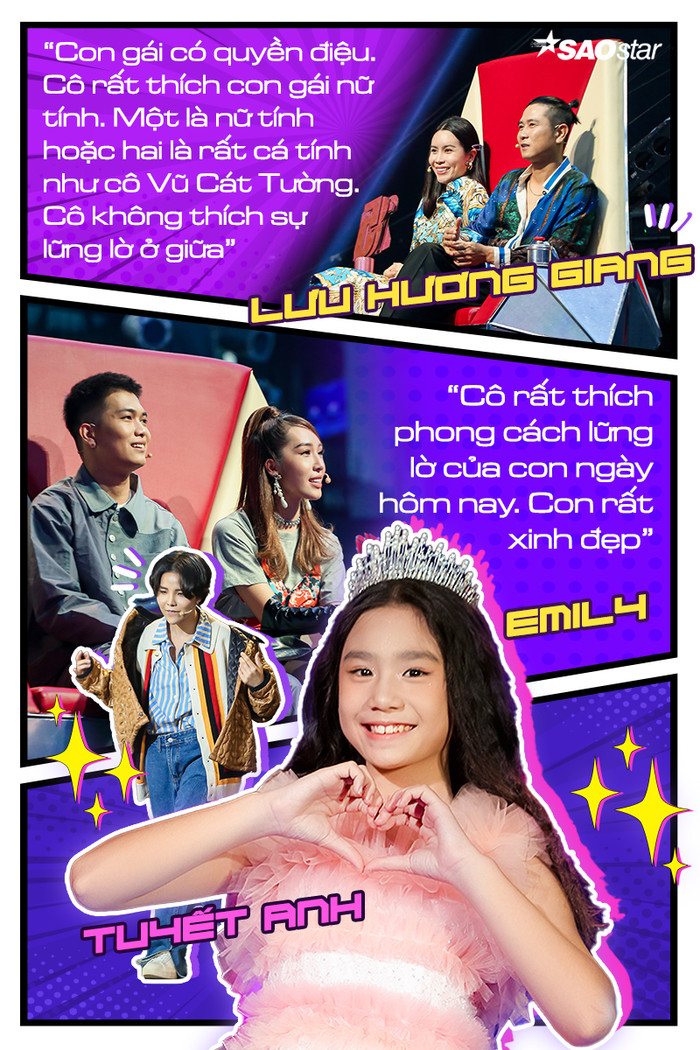 Sở hữu ngoại hình sáng sân khấu, phong cách nữ tính đáng yêu cùng giọng hát truyền cảm, ngọt ngào nên Tuyết Anh nhận được sự ủng hộ của cả 2 HLV Lưu Hương Giang và Emily. 