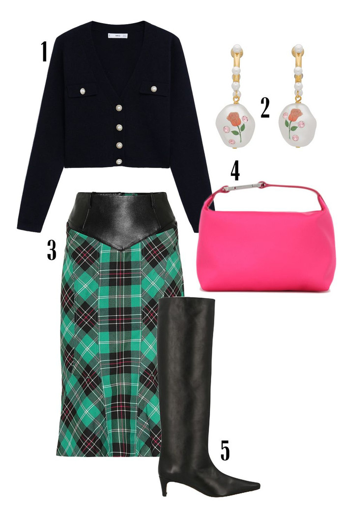 Đã đến lúc bạn phải nghĩ đến trang phục lễ hội để mặc dịp nghỉ Tết. Áo cardigan có cúc ngọc trai sẽ là lựa chọn hoàn hảo khi bạn muốn có vẻ ngoài cổ điển. Bạn có thể kết hợp nó với váy kẻ sọc màu xanh lá cây để thể hiện tinh thần tươi mới của mùa xuân.&nbsp;&nbsp;