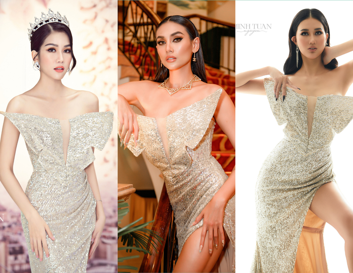 Trong cuộc “chạm trán” này, Á Hậu Việt Nam 2020 Phương Anh, siêu mẫu Võ Hoàng Yến và Miss Global 2021 Bích Trâm đã khiến cho fan hâm mộ phải choáng ngợp với vẻ đẹp của họ. Với những chi tiết “nhấn nhá” tinh tế của thiết kế này, cả ba đều khoe triệt để bờ vai thon gầy quyến rũ và đôi chân dài miên man. 