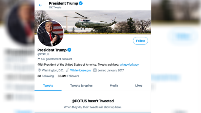 Ông Joe Biden sẽ không được phép thừa kế hơn 33 triệu người theo dõi tài khoản Tổng thống Mỹ (@POTUS) dưới thời của cựu Tổng thống Trump. (Ảnh chụp màn hình)