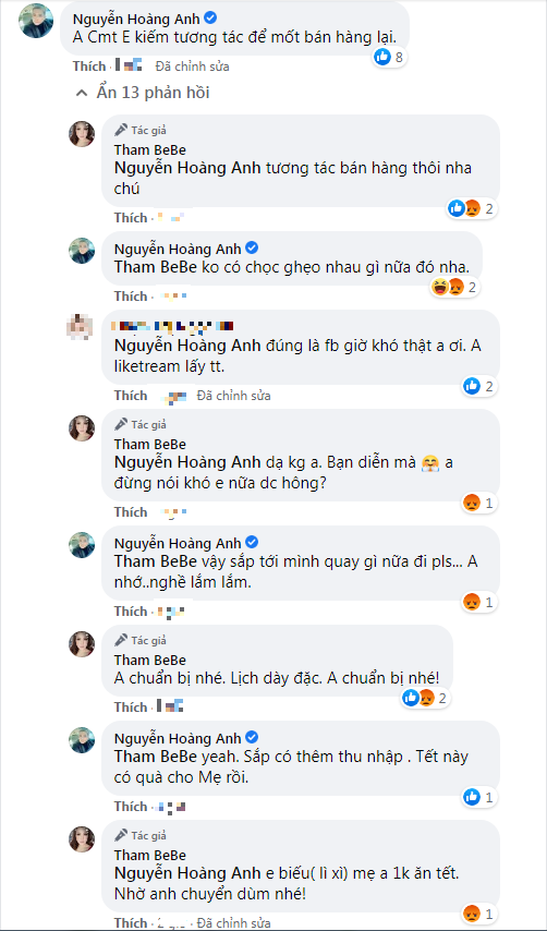 Hoàng Anh và Thắm Bebe 'tương tác' nhiệt tình trên mạng xã hội