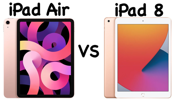 iPad Air 4 với thiết kế được đại tu và iPad 8 với thiết kế không có nhiều thay đổi so với ngày đầu ra mắt. (Ảnh: NotiTech24)