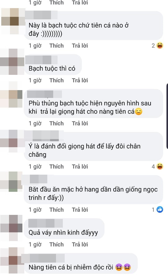 Nhưng đáng tiếc, ước mơ hóa tiên cá của người đẹp bỗng chốc tan biến khi hầu hết khán giả đều nhất trí, trông nữ ca sĩ giống... phù thủy bạch tuộc hơn!