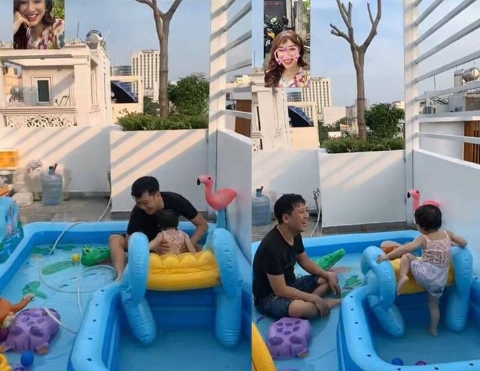 Nhờ loạt ảnh Nhã Phương chia sẻ, fan mới biết hóa ra, Trường Giang là ông bố vô cùng 'lầy lội' và 'nghiện con'.