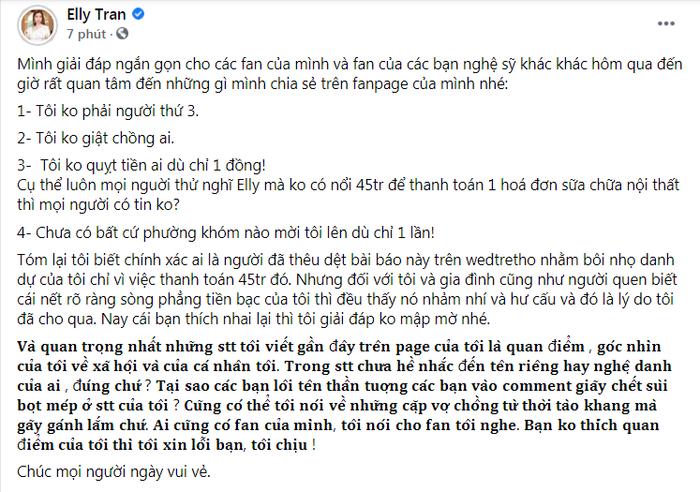 Bị nói là 'trà xanh' giật chồng người, Elly Trần đanh thép đáp trả Ảnh 5