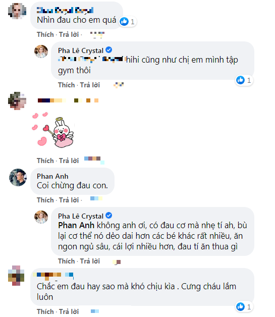  Nhiều người bày tỏ sự lo lắng con gái của Pha Lê sẽ bị đau vì động tác xoạc chân