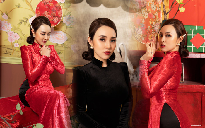 Bảo Trâm kiêu sa quý phái với áo dài Tết chất liệu nhung tinh tế Ảnh 2