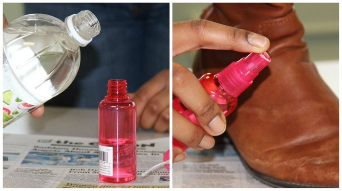 &nbsp;Hỗn hợp nước lạnh và giấm sẽ xử lý các vết đốm bẩn trên sản phẩm làm từ da.&nbsp;