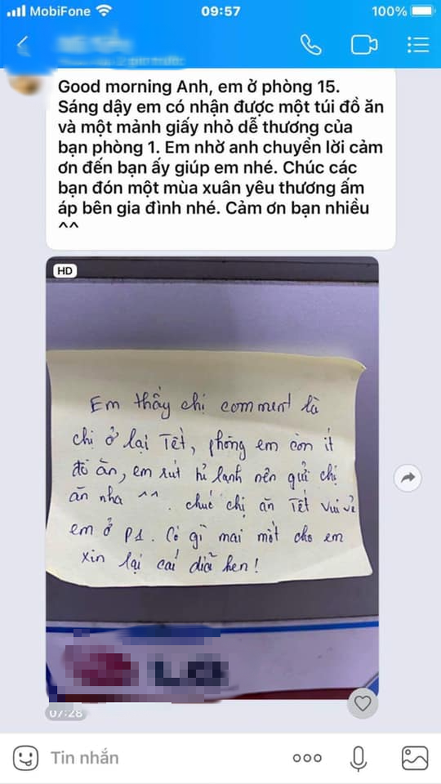 Thấy chị hàng xóm ở lại phòng trọ ăn Tết, nữ sinh gửi tặng ít đồ ăn kèm lời nhắn đầy ấm áp Ảnh 1