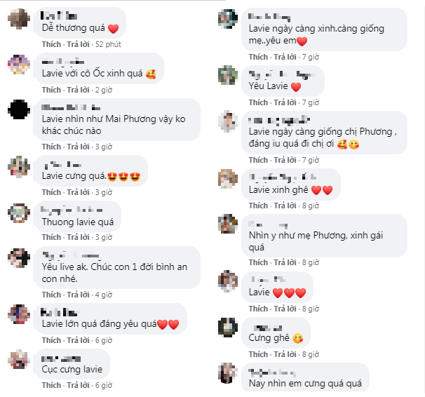 Nhiều khán giả hâm mộ và cư dân mạng đã để lại bình luận khen ngợi và bày tỏ tình cảm đến với bé Lavie