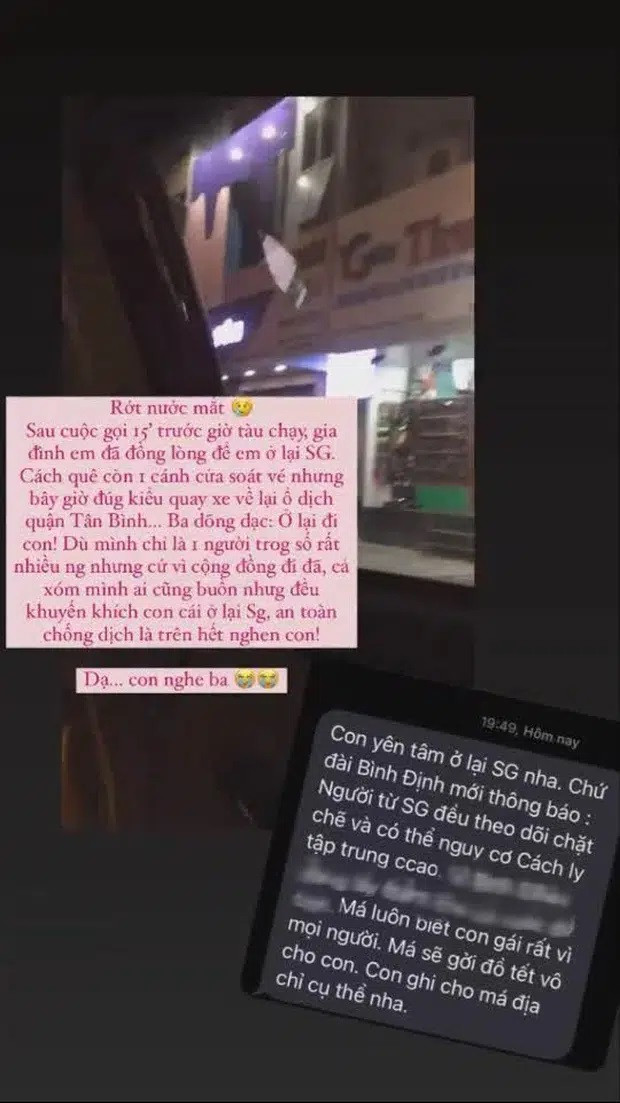 Sau khi nhận tin nhắn từ ba mẹ ở quê, cô gái đã quyết định ở lại TP.HCM để đảm bảo sự an toàn cho gia đình và cộng đồng. 
