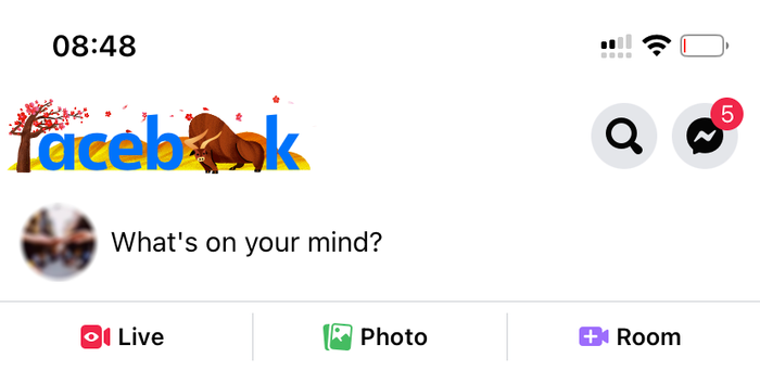 Logo Facebook trên ứng dụng di động cũng thay đổi. Người dùng có thể xem hiệu ứng bằng cách click vào logo này. Ảnh chụp màn hình