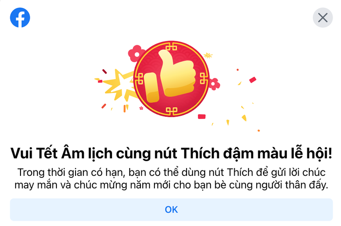 Facebook cũng đã cập nhật 'nút Like đỏ' để chào đón Tết Nguyên Đán 2021 khiến cộng đồng không khỏi háo hức. (Ảnh chụp màn hình)
