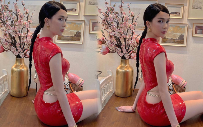 Ngọc Trinh diện váy đỏ khoe vòng eo không mỡ thừa dù ăn Tết linh đình Ảnh 2