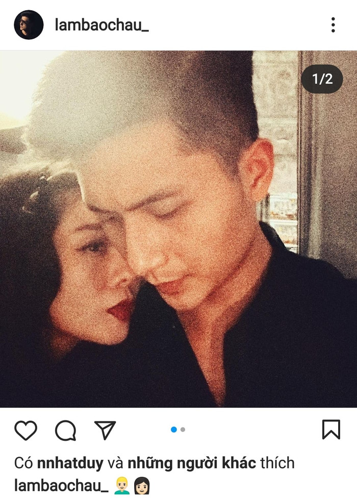 Lâm Bảo Châu cũng chia sẻ đúng hình ảnh thân mật này đúng 0h ngày 14/2.
