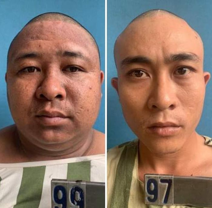 Đối tượng Tài và Vũ tại cơ quan công an. Ảnh: Công an Nhân dân