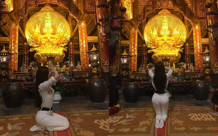 Áo sơ-mi, quần jeans ôm tưởng chừng kín đáo nhưng cách tạo dáng của Thư Dung cứ như đang cố tình khoe đường cong cơ thể. 