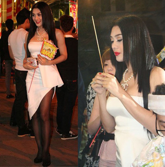 Lâm Khánh Chi cũng từng ăn diện quá gợi cảm, thời trang khi đi lễ chùa.
