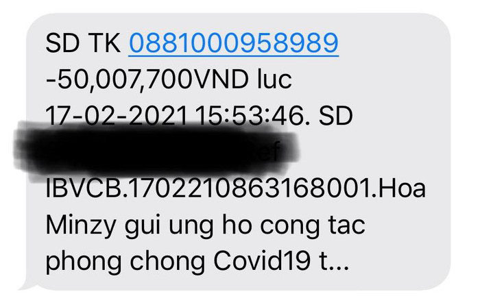 Tin nhắn chuyển khoản của Hoà Minzy