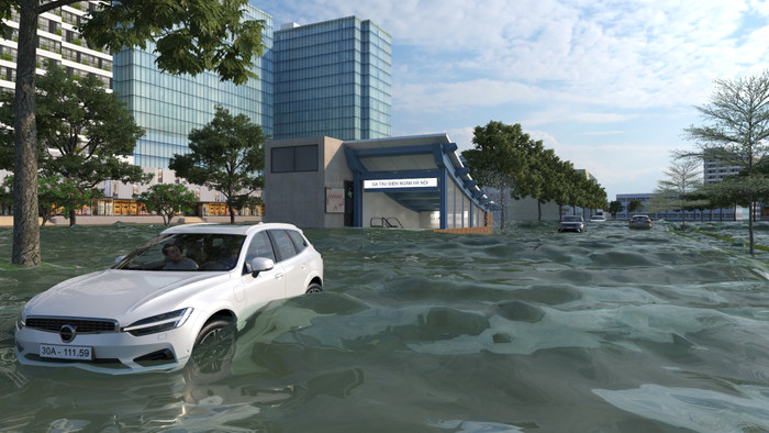 Phối cảnh so sánh trước khi có hệ thống chống ngập để giúp an toàn cho hệ thống các tuyến đường sắt đô thị tàu điện ngầm trong tương lai của Thủ đô.