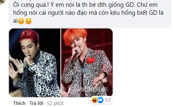 'Ôi cưng quá! Ý em nói là thằng bé dễ thương giống G-Dragon. Chứ em không nói cái người nào đạo mà còn kêu không biết G-Dragon là ai'.