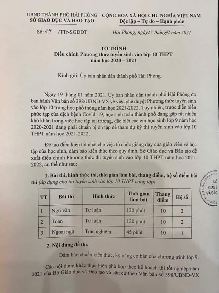 Sở GD&ĐT Hải Phòng đề xuất bỏ môn thi tổ hợp Kỳ thi tuyển sinh vào lớp 10. Ảnh: VOV