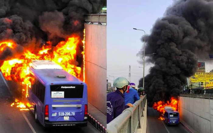 Clip: Xe buýt bốc cháy ngùn ngụt trong hầm chui An Sương Ảnh 2