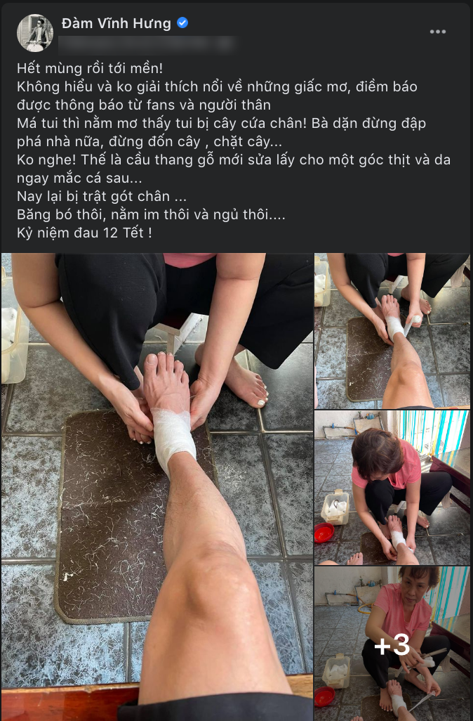 Đàm Vĩnh Hưng gặp tai nạn bị thương ở chân phải băng bó, tiết lộ nhận được 'điềm báo' từ trước.