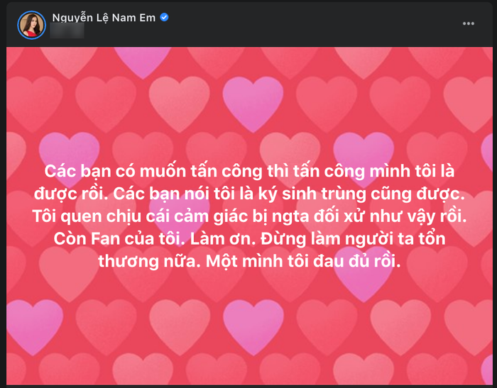 Dòng trạng thái của Nam Em khiến nhiều khán giả chú ý giữa ồn ào chia tay Lãnh Thanh.