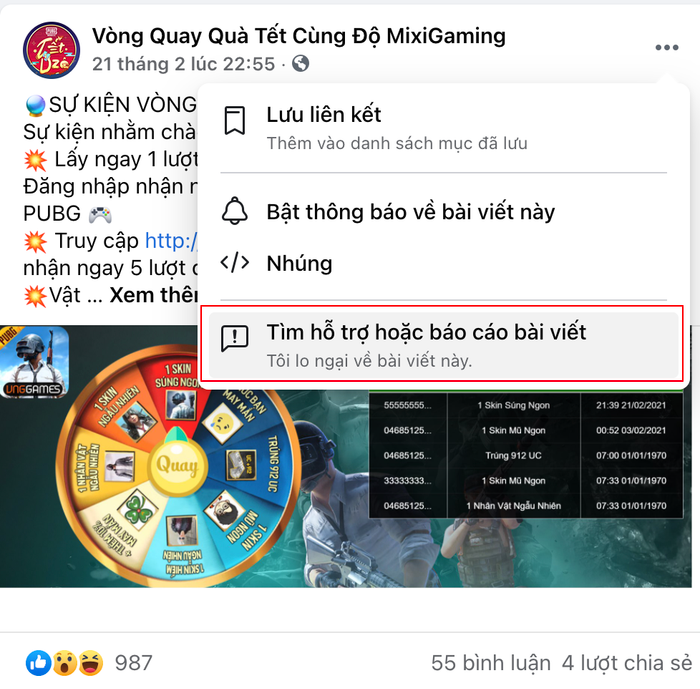 Mọi người hãy cũng chung tay report (báo cáo) trang fanpage giả mạo này và những trang fanpage tương tự. (Ảnh chụp màn hình)