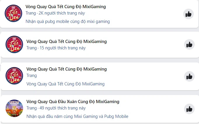 Một loạt các fanpage 'Vòng Quay Quà Tết Cùng Độ MixiGaming' cũng lần lượt xuất hiện trên Facebook. (Ảnh: GameK)