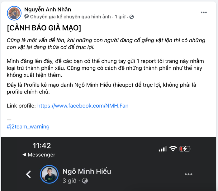 Bài đăng cảnh báo về trường hợp kẻ xấu mạo danh HiếuPC để lừa đảo, trục lợi. (Ảnh chụp màn hình)