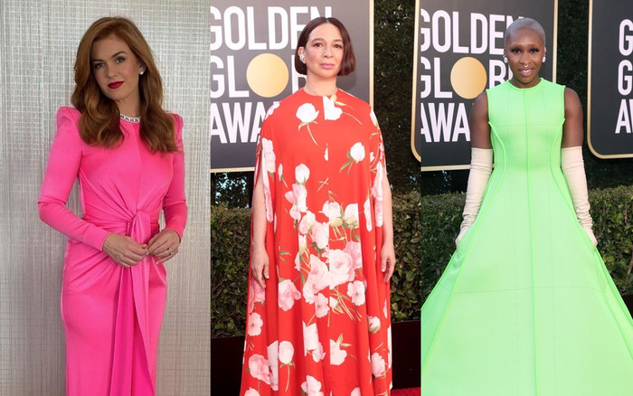 Muôn kiểu thời trang thảm đỏ 'Quả cầu vàng 2021': Từ hồng mộng mơ, chấm bi trễ nải đến xanh nõn chuối Ảnh 2