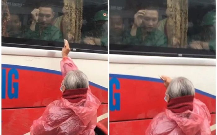 Xúc động khoảnh khắc bà 'đội mưa', cố chạy theo xe dúi ít tiền cho cháu trước giờ đi nghĩa vụ quân sự Ảnh 2